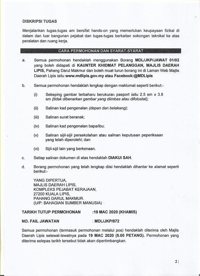 Ralat Iklan Tarikh Tutup Permohonan Jawatan Kosong Pembantu Awam H11 Majlis Daerah Lipis Portal Rasmi Majlis Daerah Lipis Mdl